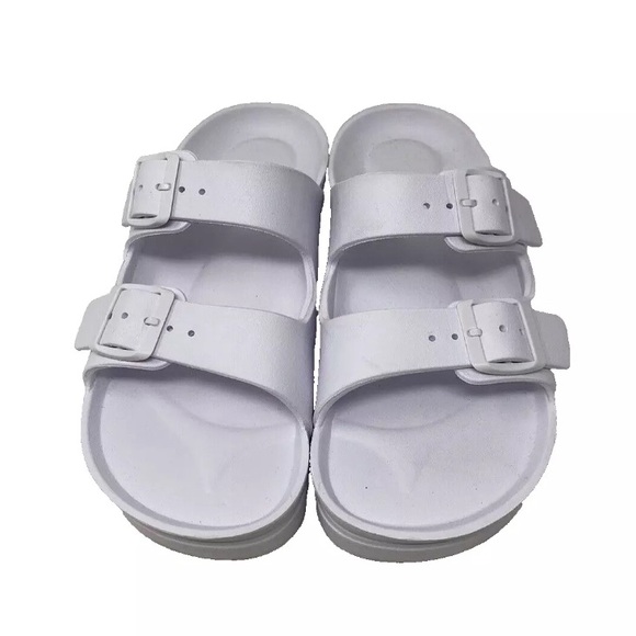 No Boundaries Women's Two Buckle Slide White Slip On Sandals 7 - Picture 3 of 9
